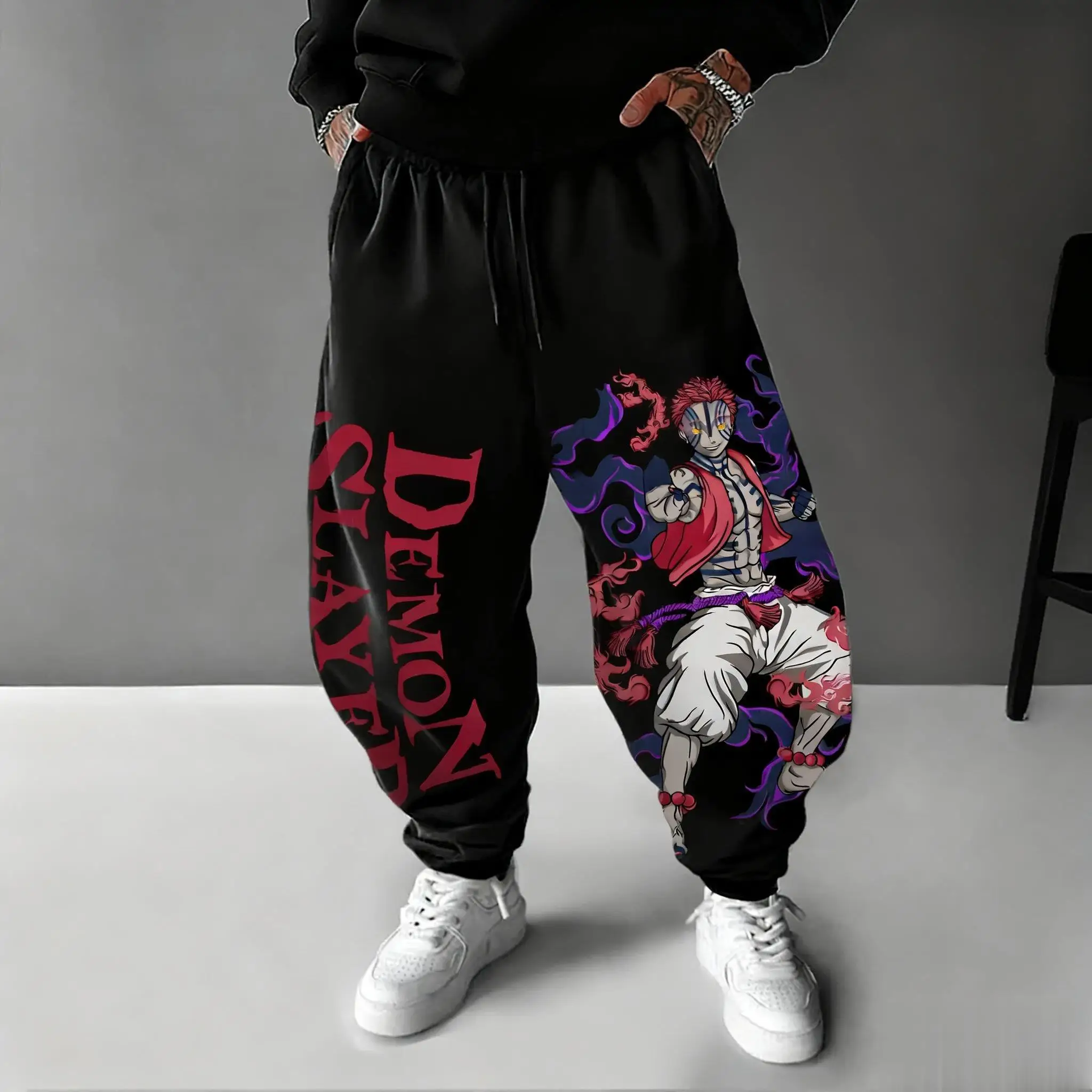 Street Fashion In Japan - 2026 デーモンスレイヤー Akaza アニメパンツ男性冬新ルーズカジュアルスウェットパンツ日本のストリートヒップホップズボンコスプレ Y2k