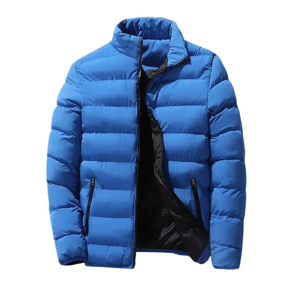 Queen Street Fashion - メンズスタンドアップカラー冬ジッパー厚手コットンコート無地ストリートファッションスタイルM5XLビジネスカジュアルジッパージャケット