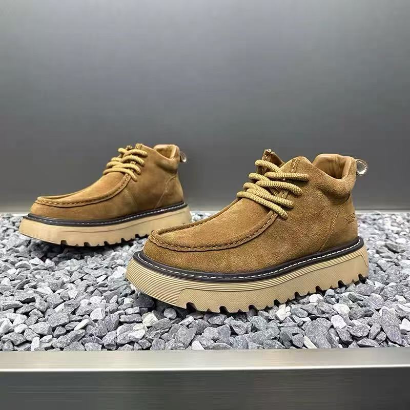 Street Fashion Winter 2025 - 秋冬メンズプラットフォームブーツデザイナーノンスリップオートバイブーツレースアップシューズ2025新しいメンズファッショナブルなウォーキングワークブーツ