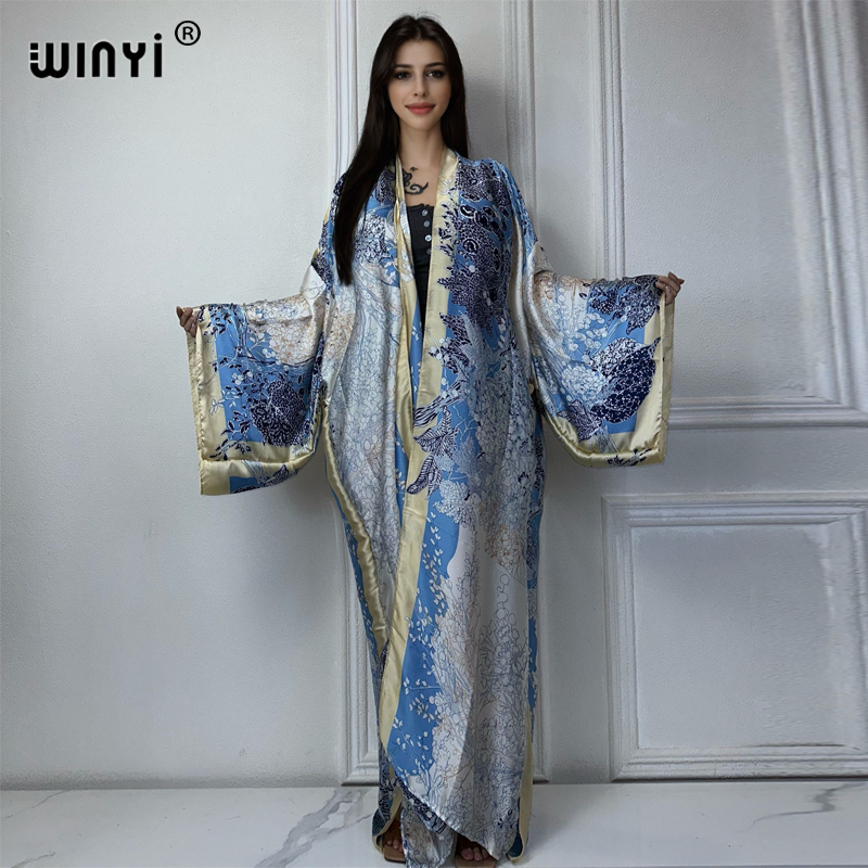 Street Fashion Kimono - Winyi-女性のためのボヘミアンプリント着物ドレス、夏のファッション、アフリカのカバーアップ、マキシドレス、カーディガン、ビーチウェア、ラグジュアリードゥバイアバヤ、2021