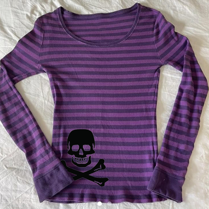 Street Fashion Goth - Y2k 長袖トップスストライプストリートウェアハイストリート服ロックゴスヒップホップファッションカジュアルシッククラシックミニマリストトップス