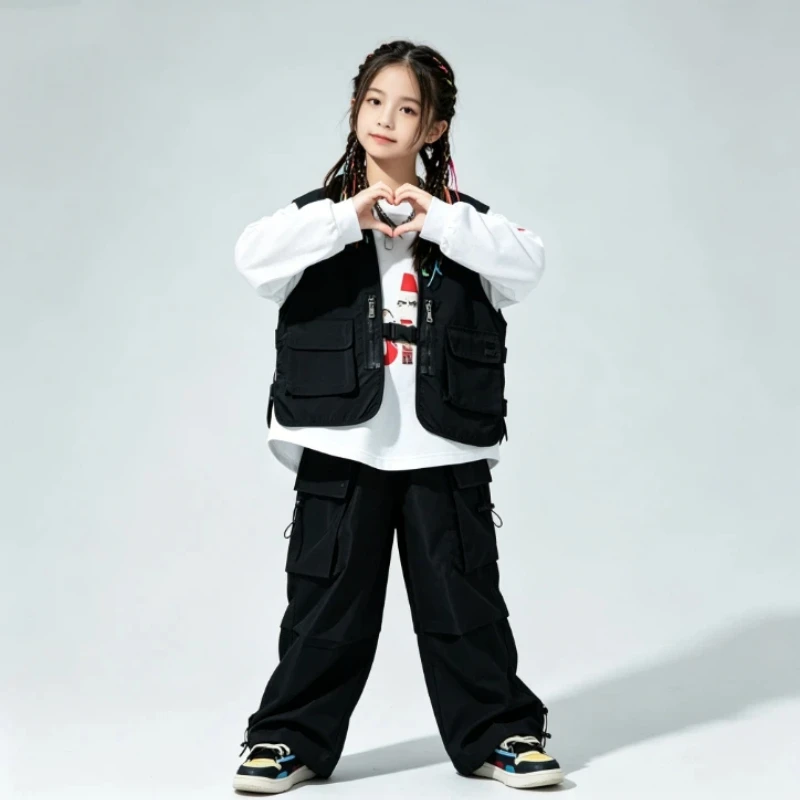 Street Fashion Boy - ストリートダンス衣装男の子女の子ヒップホップジャズダンス衣装ベストパンツ3点セットファッションステージ滑走路パフォーマンスダンスウェア