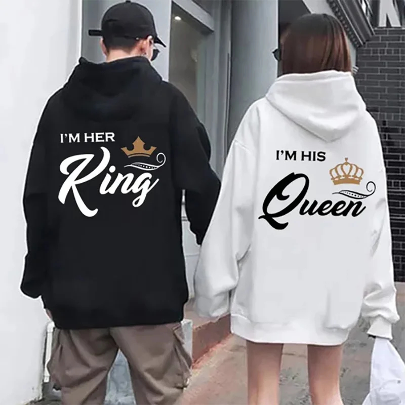 Queen Street Fashion - 2026カップル向け長袖パーカー、ストリートスタイルのカップルコーデ、バレンタインデーギフト、おしゃれなキング＆クイーンスタイル