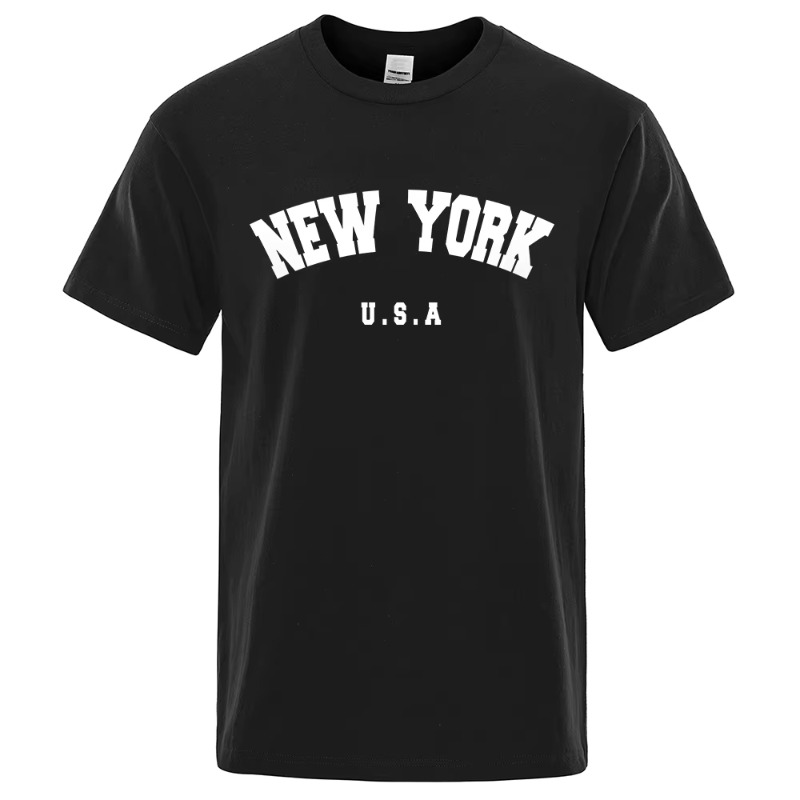 Street Fashion Of New York - 米国ニューヨーク米国シティストリートプリント Tシャツ男性用ルーズオーバーサイズ Tシャツファッション通気性半袖綿服