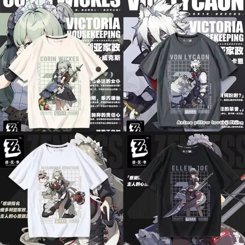 Queen Street Fashion - アニメ Zenless ゾーンゼロフォンリカオンエレンジョーファッションストリートウェア夏ユニセックス新コスプレ中立半袖 Tシャツ