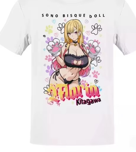 Street Fashion In Japan - ソノビスクドールマリンキタガワ猫足コスプレ日本語テキストアニメグラフィックTシャツユニセックスオーバーサイズY2KストリートウェアコットンTシャツ