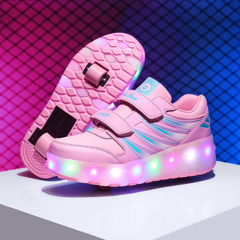 Street Fashion Boy - 男の子と女の子のローラースケート牽引ホイールシューズ光るライトLED子供ファッション発光スポーツカジュアルウィーリースケートスニーカー