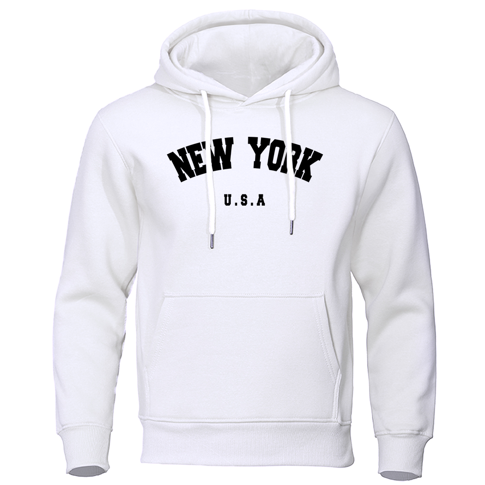 Street Fashion Of New York - ニューヨークレター U.S.A シティプリントフーディメンズファッションカジュアル長袖フード付きルーズオーバーサイズプルオーバーフーディストリートスウェットシャツ