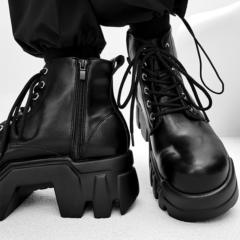 Street Fashion Punk - 高級ファッションメンズブーツ天然皮革靴カウボーイ春秋プラットフォームブーツパンクゴシックブラックデザイナークールアンクルボタス