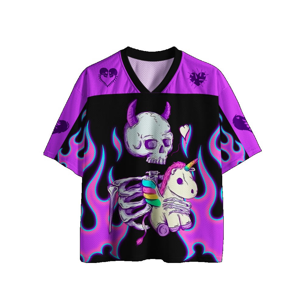 Street Fashion Harajuku - ゴシックフットボールジャージ ヴィンテージプリント Vネック 半袖 クロップドジャージ Y2K
