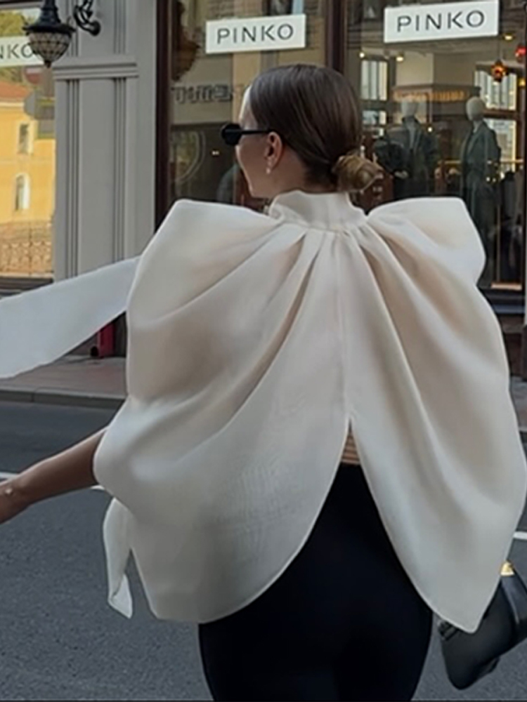 ファッション女性トップスノースリーブボウハイカラーチュニック - Street Fashion Types のレビューと価格