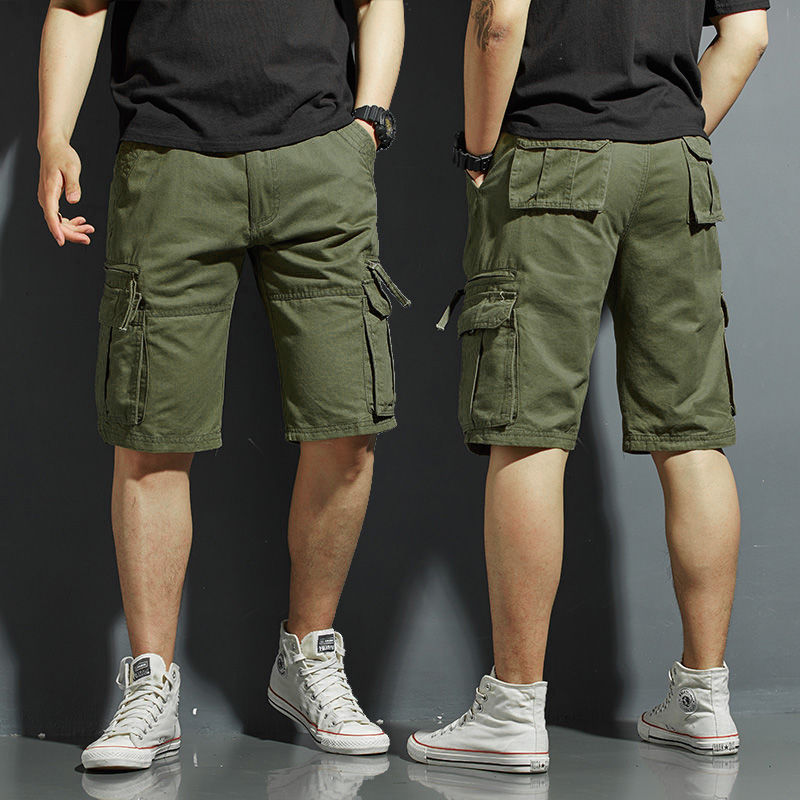 男性用ポケット付きグリーンカーゴショーツ,膝上,ハイキングシ - Street Fashion Harajuku のレビューと価格