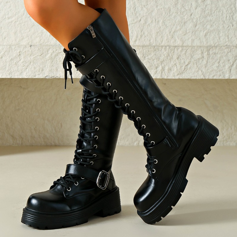 プラットフォームチャンキーソールレディースニーハイブーツ、レ - Street Fashion Punk のレビューと価格