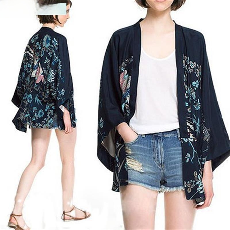 女性のシルク着物カーディガンストリートスタイルプリントオープ - Street Fashion Kimono のレビューと価格