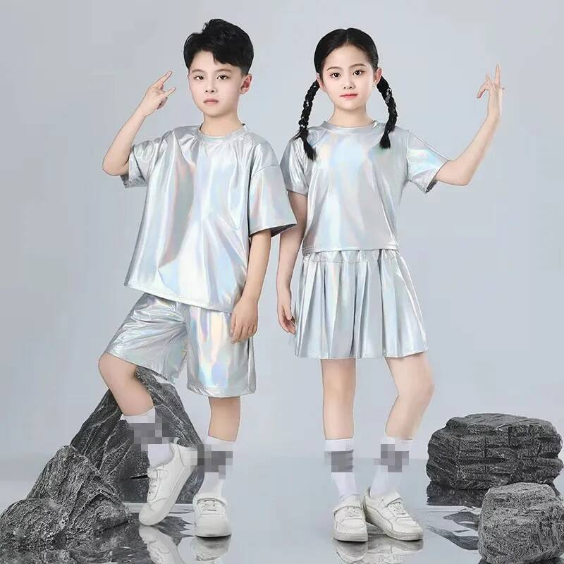 男の子と女の子のヒップホップセットシルバーカラージャズダンス - Street Fashion Boy のレビューと価格