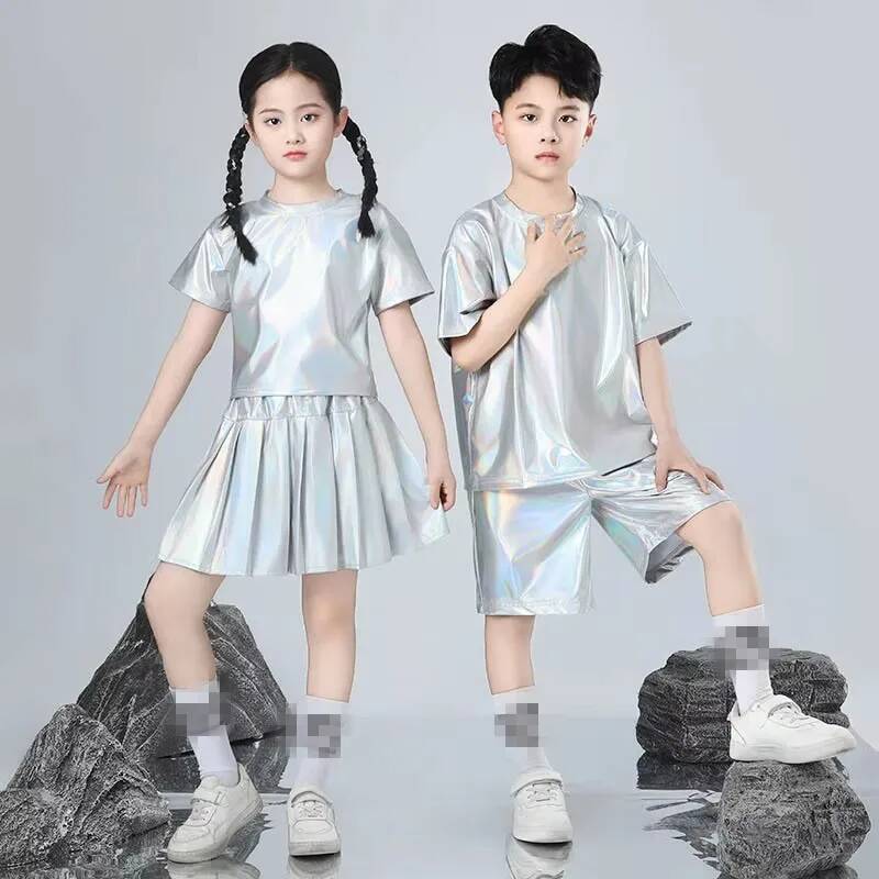 男の子と女の子のヒップホップセットシルバーカラージャズダンス - Street Fashion Boy のレビューと価格