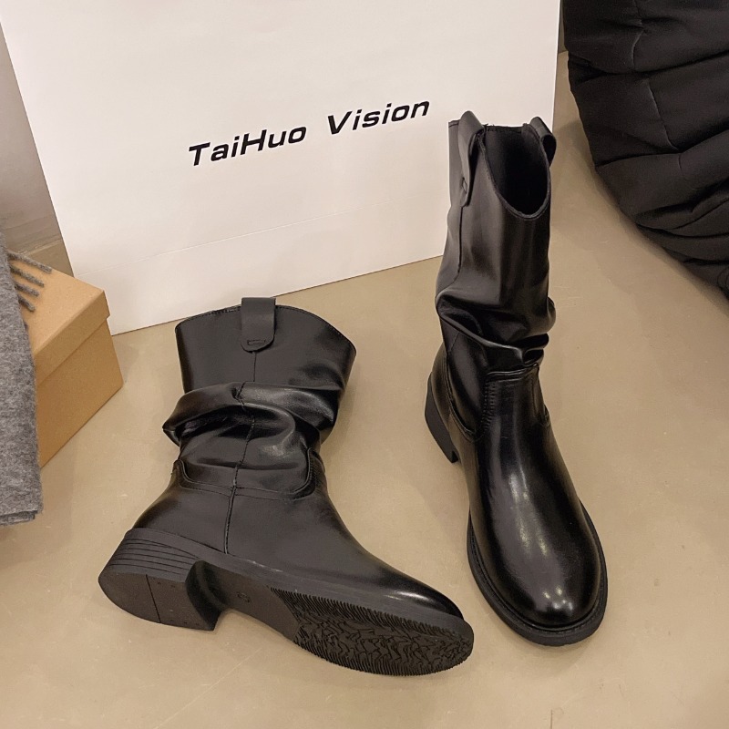 2025年冬新作、ゆったりとしたワイドヒールアンクルブーツ、 - Street Fashion Winter 2025 のレビューと価格