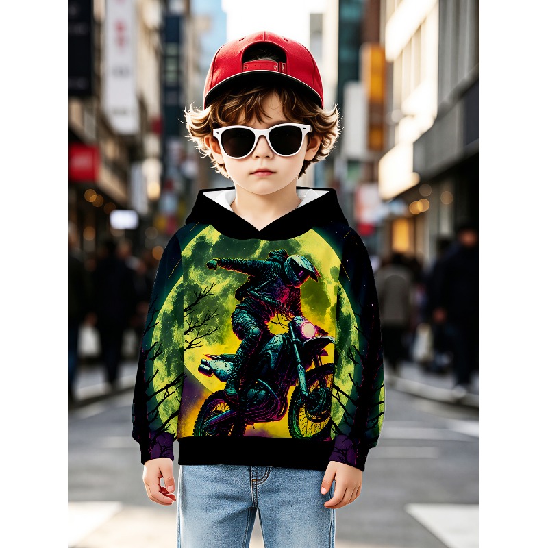 幼児男の子用バイクストリートアート柄フーディプルオーバー長袖 - Street Fashion Boy のレビューと価格