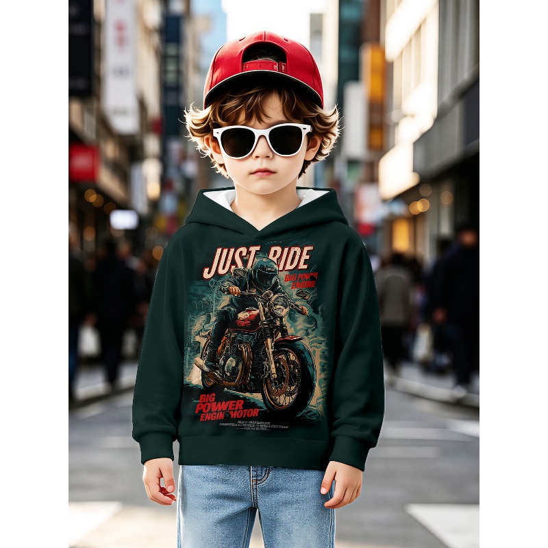幼児男の子用バイクストリートアート柄フーディプルオーバー長袖 - Street Fashion Boy のレビューと価格