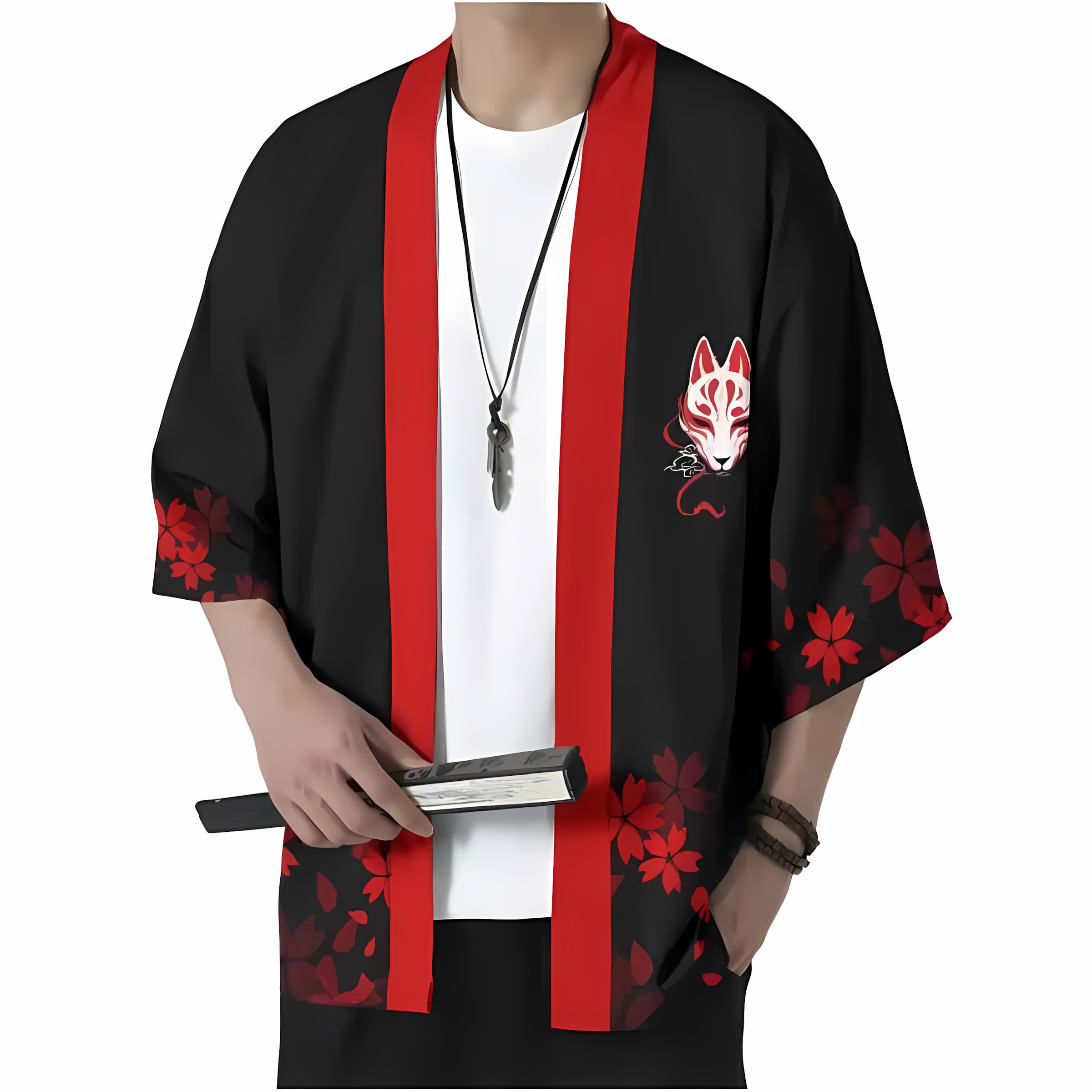 2026 夏の新スタイルメンズ着物 3D キツネマスクパター - Street Fashion Kimono のレビューと価格