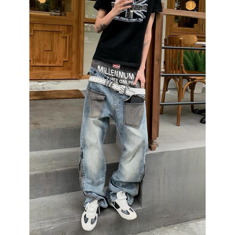 メンズ パッチワークデザイン ジーンズ 90年代風 カジュア - Street Fashion Boy のレビューと価格