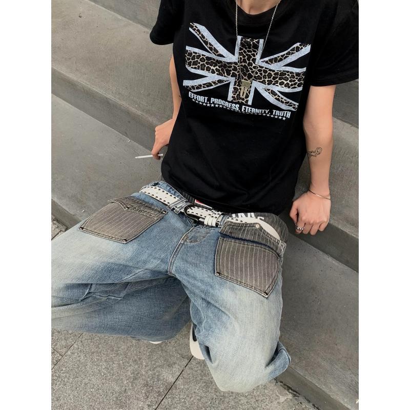 メンズ パッチワークデザイン ジーンズ 90年代風 カジュア - Street Fashion Boy のレビューと価格