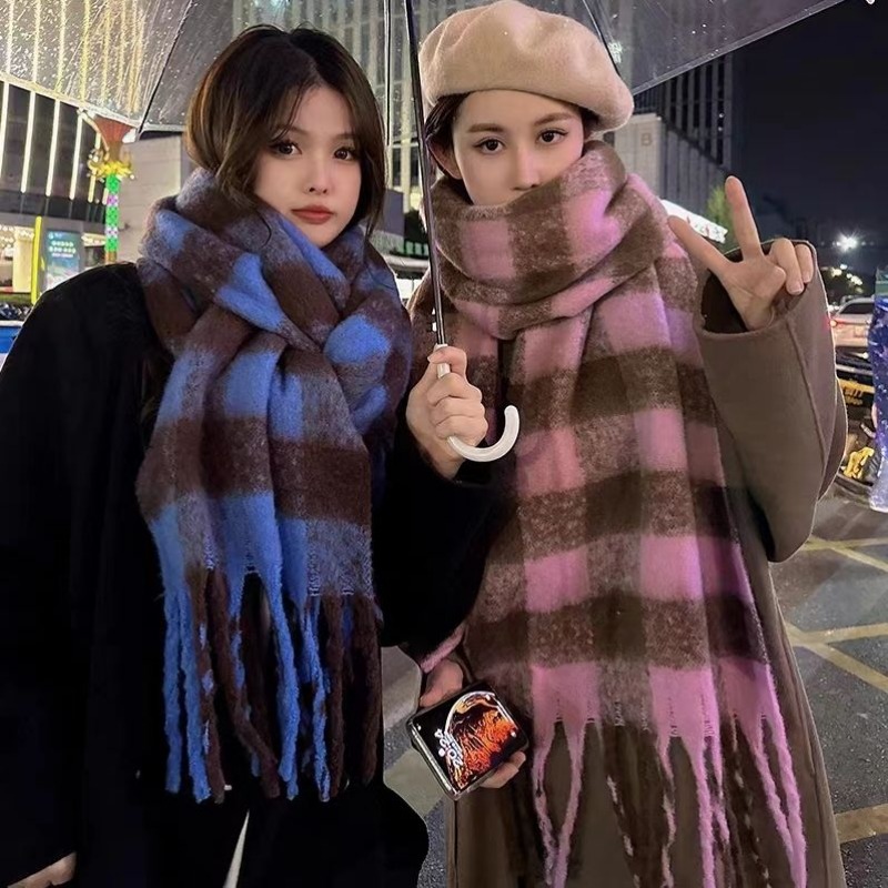 韓国風チェック柄スカーフ 女性用 保温 ファッション カジュ - Street Fashion Harajuku のレビューと価格