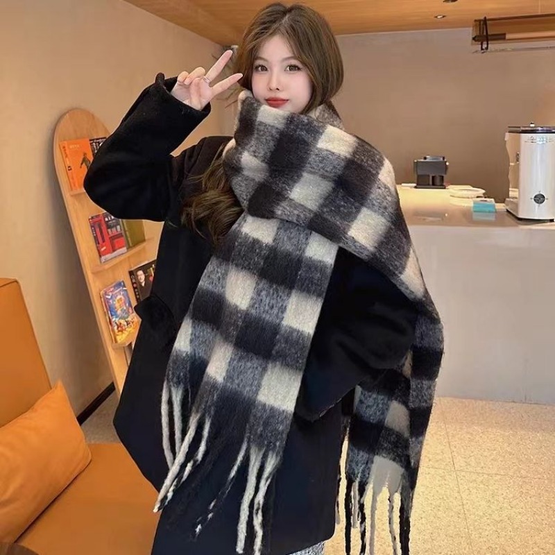 韓国風チェック柄スカーフ 女性用 保温 ファッション カジュ - Street Fashion Harajuku のレビューと価格