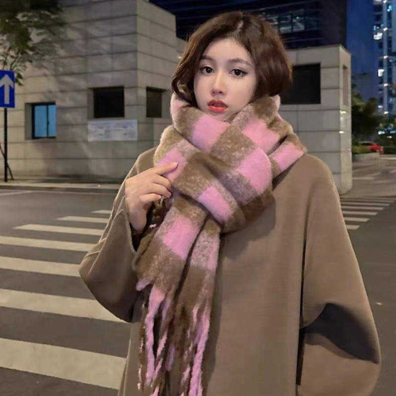 韓国風チェック柄スカーフ 女性用 保温 ファッション カジュ - Street Fashion Harajuku のレビューと価格