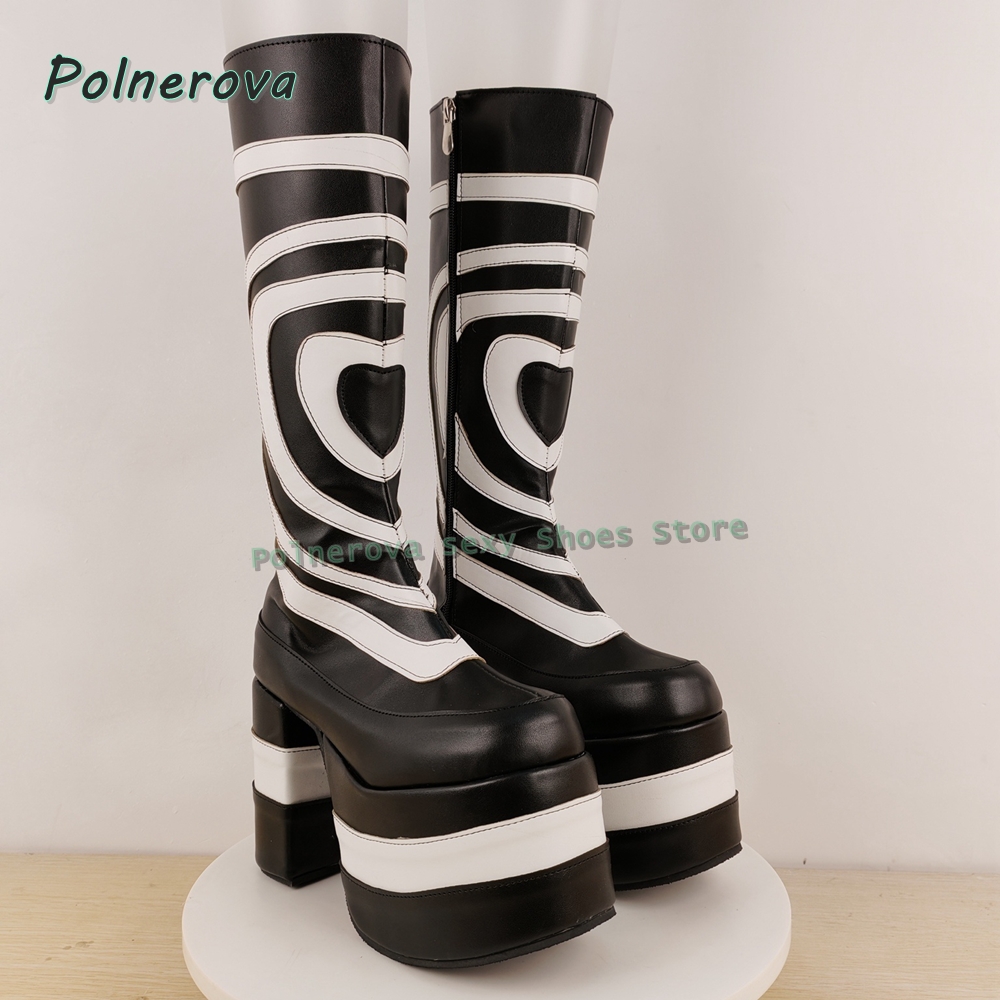 ハートプリントプラットフォームファッションブーツラウンドトゥ - Street Fashion Punk のレビューと価格
