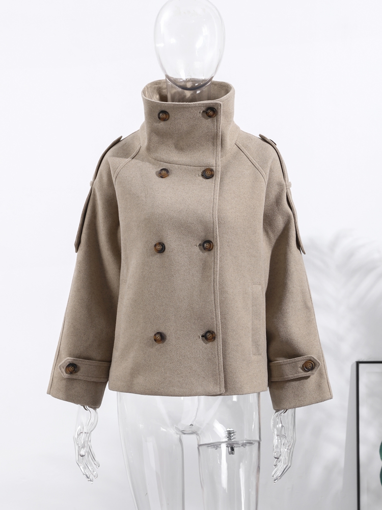 ファッション女性のスタンドカラーコート長袖ダブルブレスト固体 - Street Fashion Winter 2025 のレビューと価格