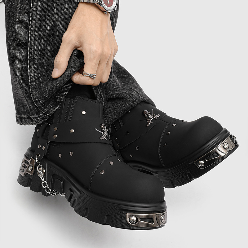 ロックパンクメタルパッチワークオートバイブーツ男黒ファッショ - Street Fashion Punk のレビューと価格