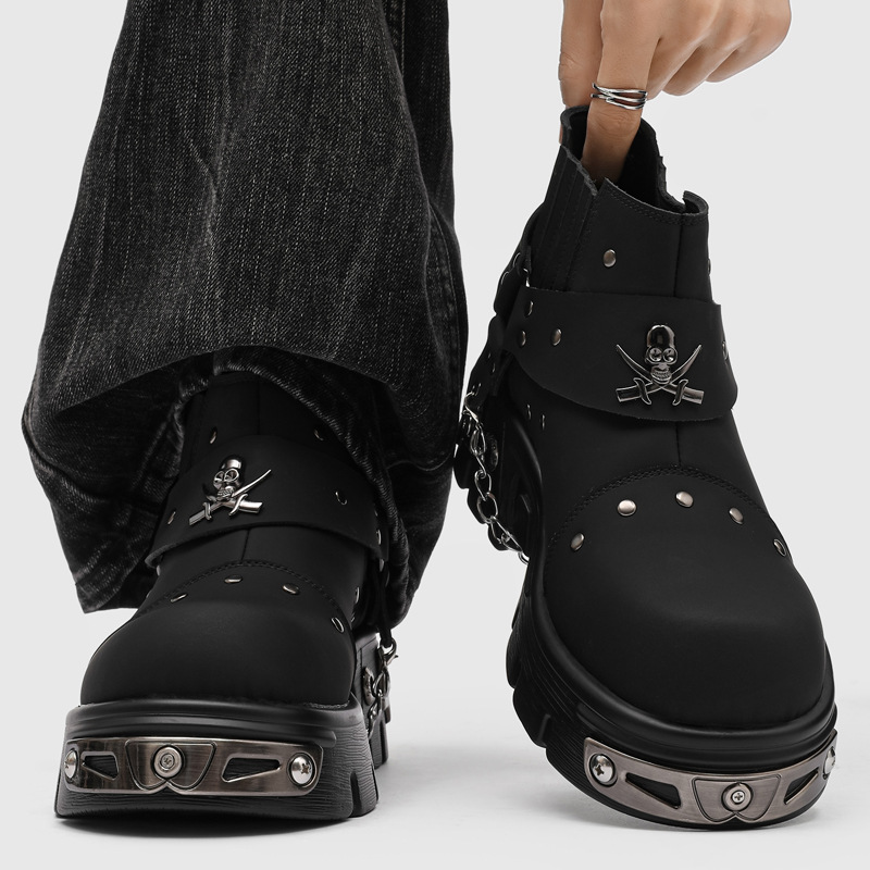 ロックパンクメタルパッチワークオートバイブーツ男黒ファッショ - Street Fashion Punk のレビューと価格