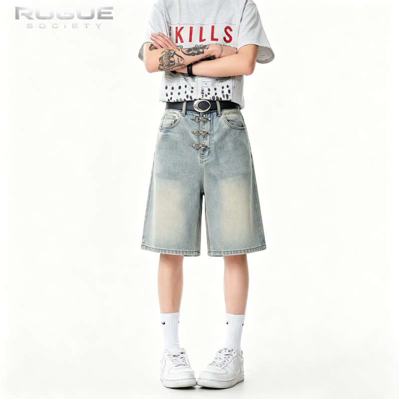ストリートウェア新ファッションメタルバックルデニムショーツ男 - Street Fashion Harajuku のレビューと価格