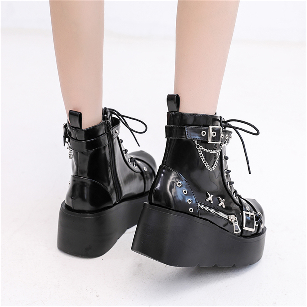 女性の足首の靴,ファッショナブルなバックル,ジッパー,パンク - Street Fashion Goth のレビューと価格