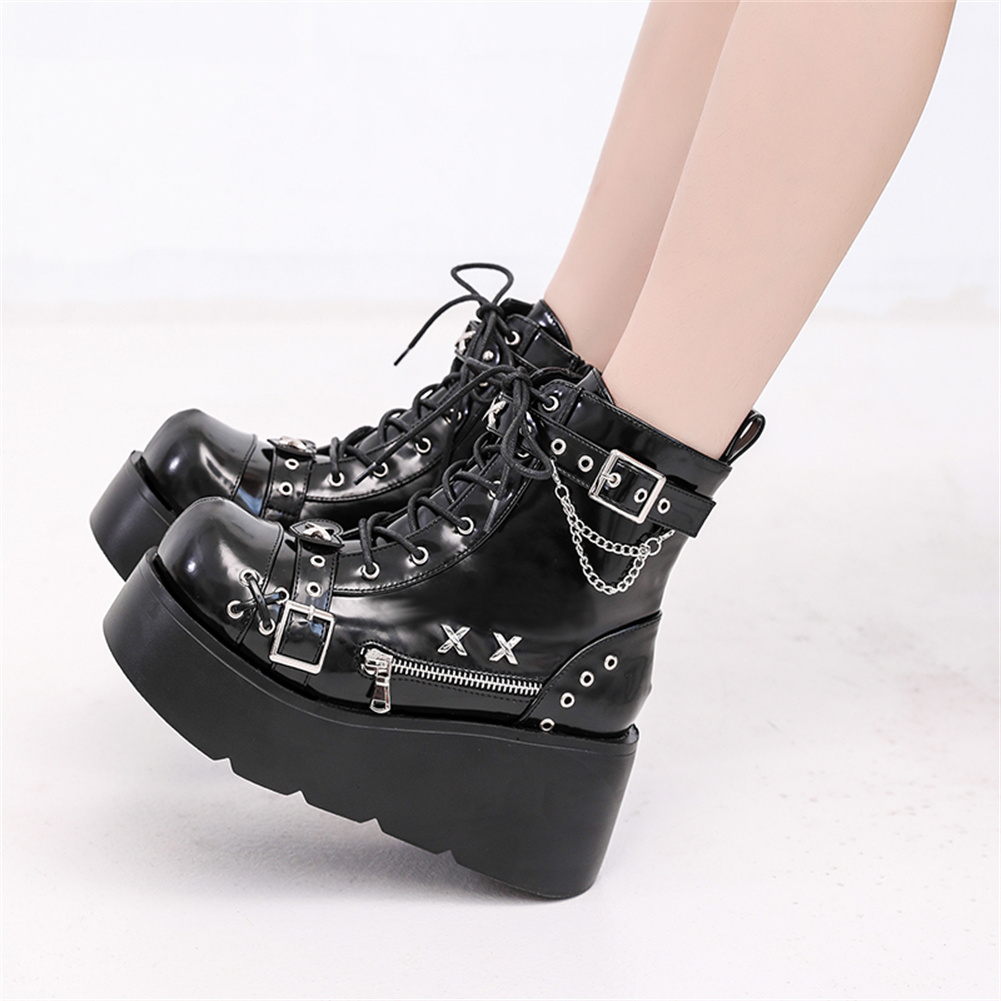 女性の足首の靴,ファッショナブルなバックル,ジッパー,パンク - Street Fashion Goth のレビューと価格