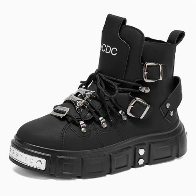 ファッションリベットブラックハイカットスニーカーメンズレザー - Street Fashion Punk のレビューと価格