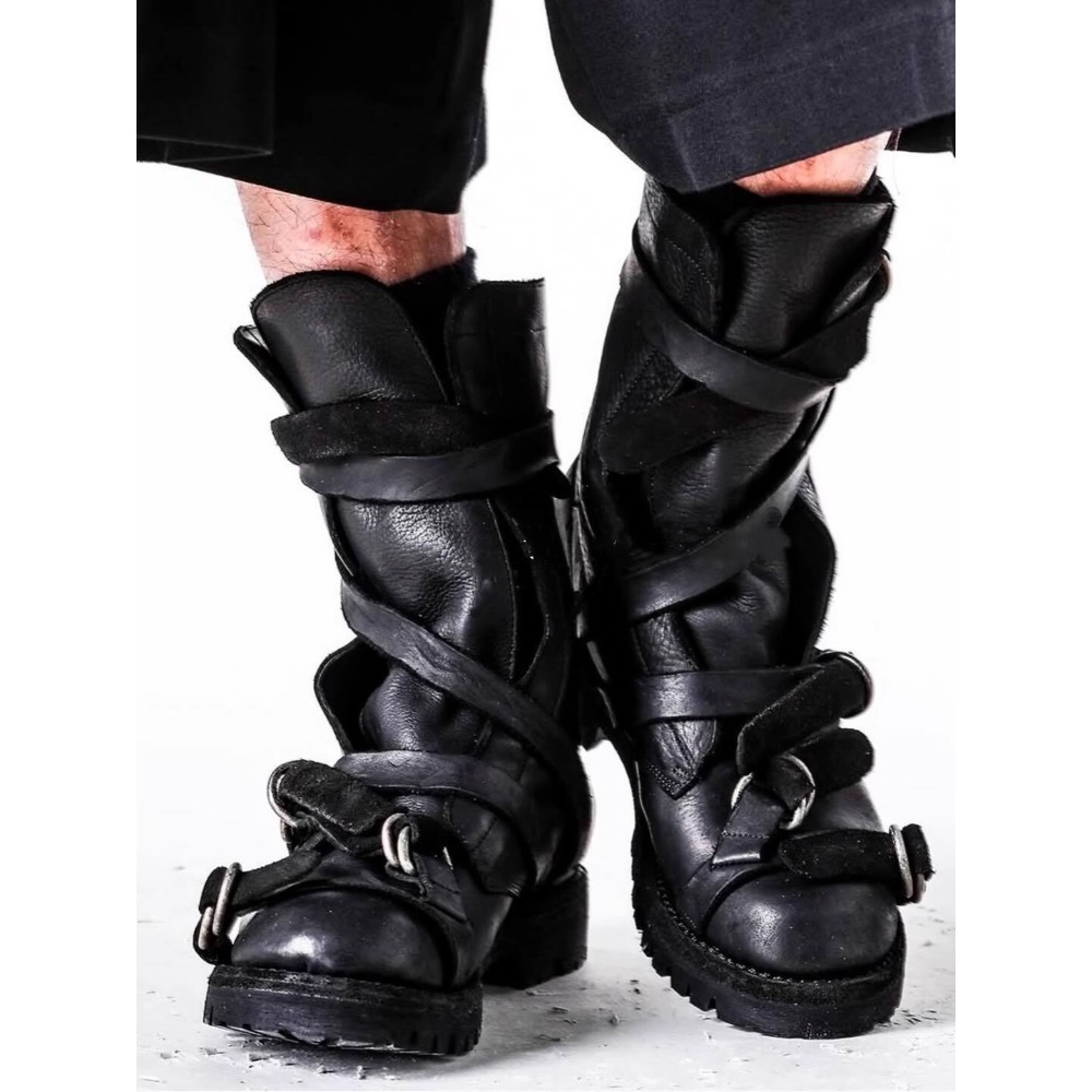 メンズレザーオートバイブーツパンクレトロ厚底ミッドカーフナイ - Street Fashion Punk のレビューと価格