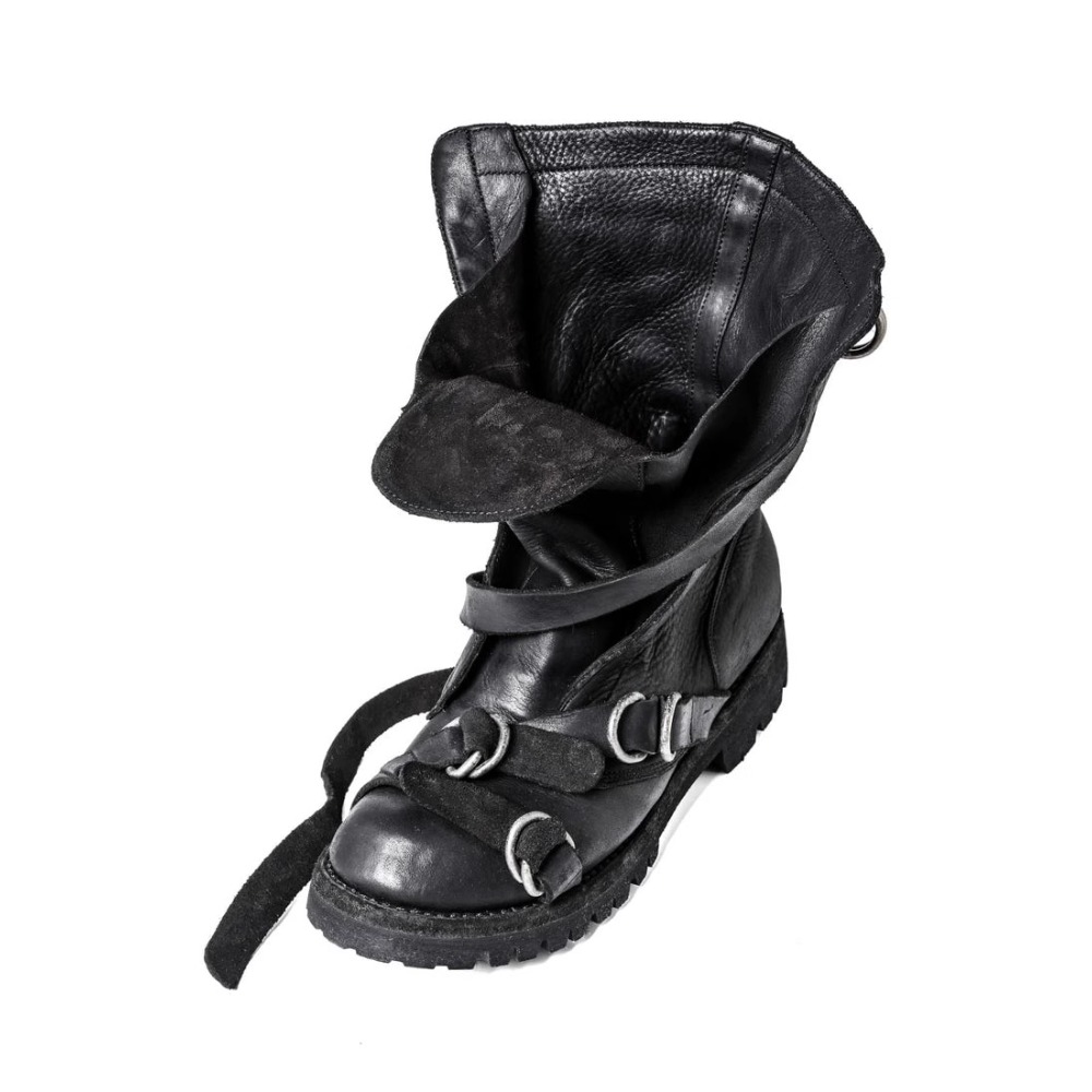 メンズレザーオートバイブーツパンクレトロ厚底ミッドカーフナイ - Street Fashion Punk のレビューと価格
